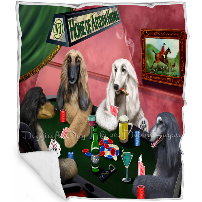 Home of Afghan Hound 4 Dogs Playing Poker Blanket BLNKT106428