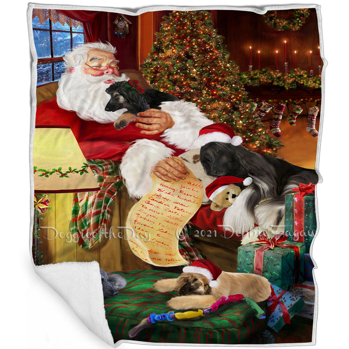 Afghan Hound Dog and Puppies Sleeping with Santa Blanket