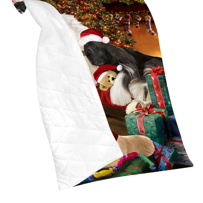 Santa Sleeping with Afghan Hound Dogs Quilt