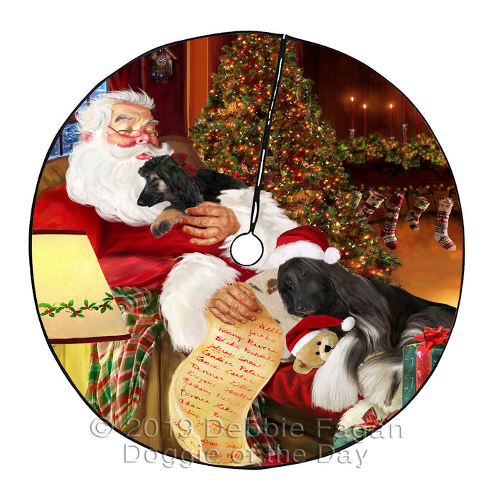 Santa Sleeping with Afghan Hound Dogs Christmas Tree Skirt