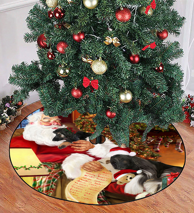 Santa Sleeping with Afghan Hound Dogs Christmas Tree Skirt