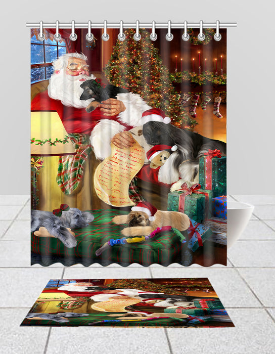 Santa Sleeping with Afghan Hound Dogs  Bath Mat and Shower Curtain Combo