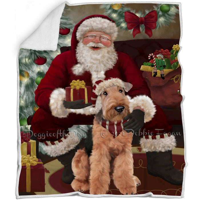 Santa's Christmas Surprise Airedale Dog Blanket BLNKT142048