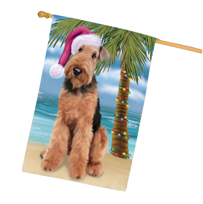 Christmas Summertime Beach Airedale Dog House Flag Outdoor Decorative Double Sided Pet Portrait Weather Resistant Premium Quality Animal Printed Home Decorative Flags 100% Polyester FLG68629