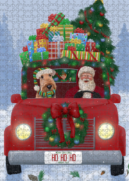 Christmas Honk Honk Red Truck Here Comes with Santa and Airedale Dog Puzzle with Photo Tin PUZL99884