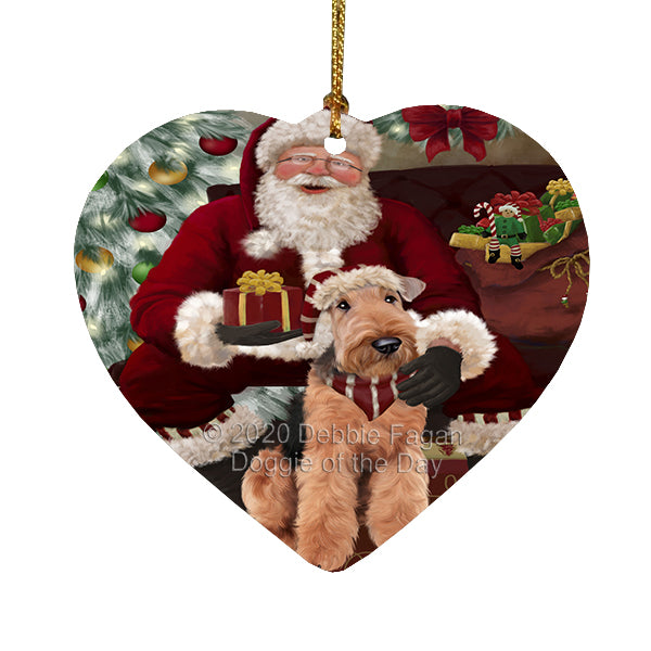 Santa's Christmas Surprise Airedale Dog Heart Christmas Ornament RFPOR58334