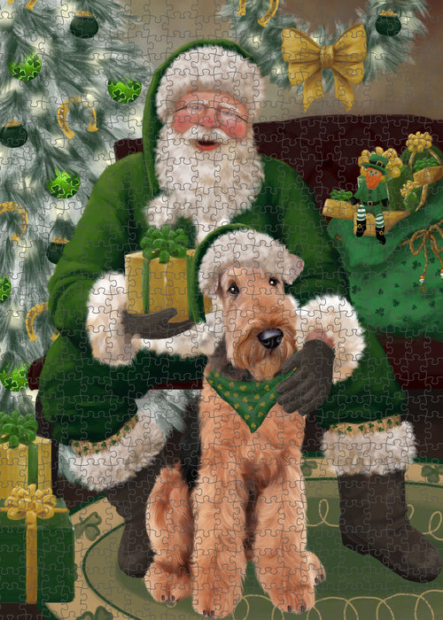 Christmas Irish Santa with Gift and Airedale Dog Puzzle with Photo Tin PUZL100276