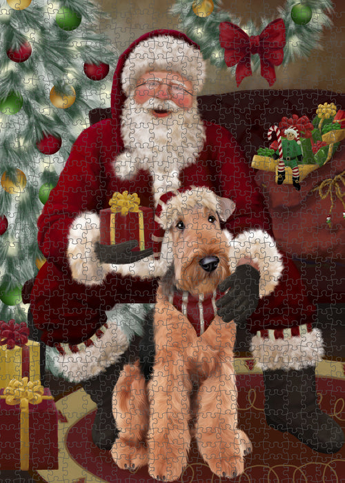 Santa's Christmas Surprise Airedale Dog Puzzle with Photo Tin PUZL100668