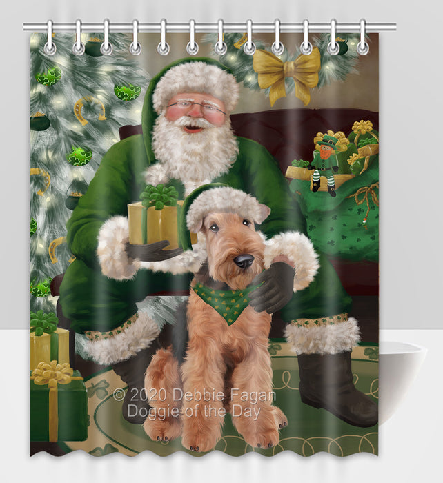 Christmas Irish Santa with Gift and Airedale Dog Shower Curtain Bathroom Accessories Decor Bath Tub Screens SC104