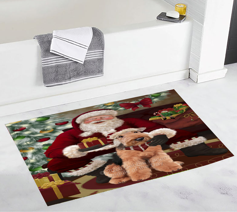 Santa's Christmas Surprise Airedale Dog Bathroom Rugs with Non Slip Soft Bath Mat for Tub BRUG55387