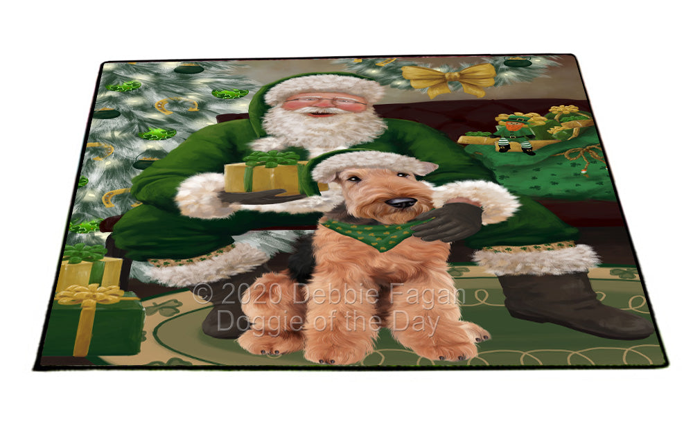 Christmas Irish Santa with Gift and Airedale Dog Indoor/Outdoor Welcome Floormat - Premium Quality Washable Anti-Slip Doormat Rug FLMS57055