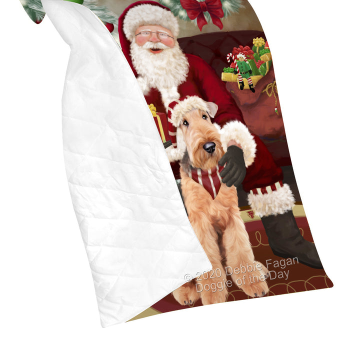 Santa's Christmas Surprise Airedale Dog Quilt Bed Coverlet Bedspread - Pets Comforter Unique One-side Animal Printing - Soft Lightweight Durable Washable Polyester Quilt