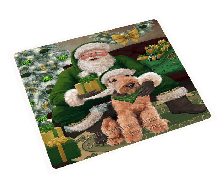 Christmas Irish Santa with Gift and Airedale Dog Cutting Board - Easy Grip Non-Slip Dishwasher Safe Chopping Board Vegetables C78235
