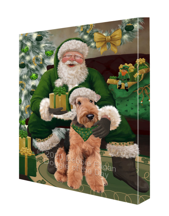 Christmas Irish Santa with Gift and Airedale Dog Canvas Print Wall Art Décor CVS147392