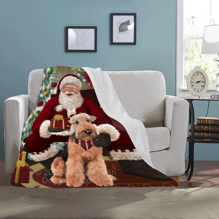 Santa's Christmas Surprise Airedale Dog Blanket BLNKT142048