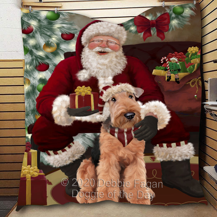 Santa's Christmas Surprise Airedale Dog Quilt Bed Coverlet Bedspread - Pets Comforter Unique One-side Animal Printing - Soft Lightweight Durable Washable Polyester Quilt