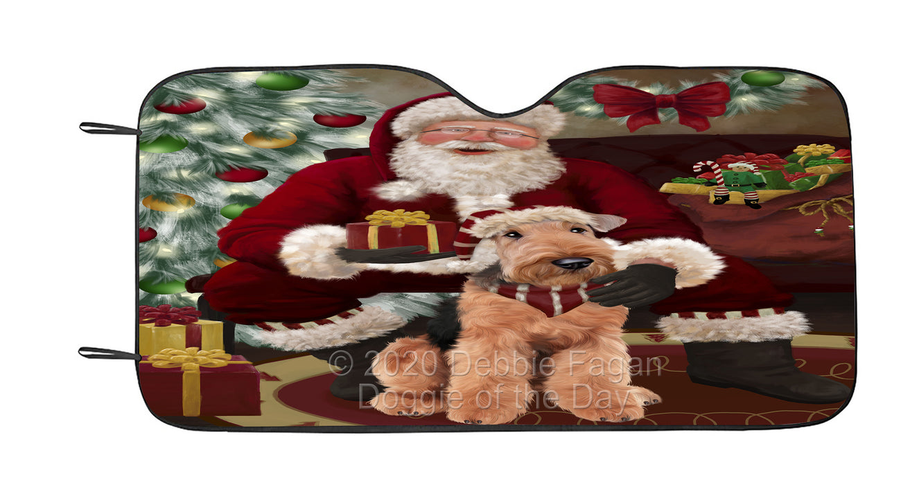 Santa's Christmas Surprise Airedale Dog Car Sun Shade Cover Curtain