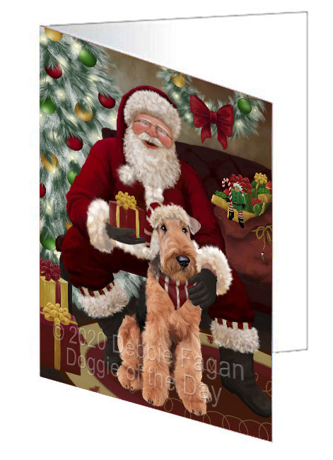 Santa's Christmas Surprise Airedale Dog Handmade Artwork Assorted Pets Greeting Cards and Note Cards with Envelopes for All Occasions and Holiday Seasons