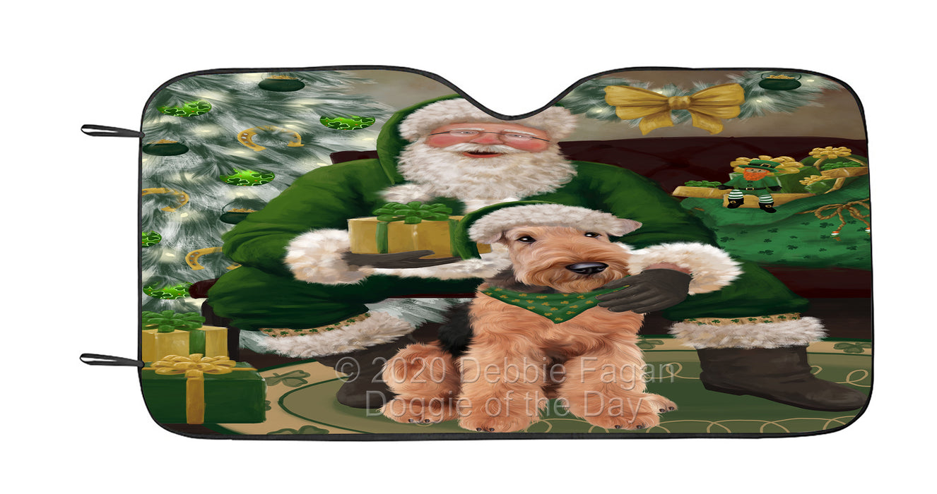Christmas Irish Santa with Gift and Airedale Dog Car Sun Shade Cover Curtain