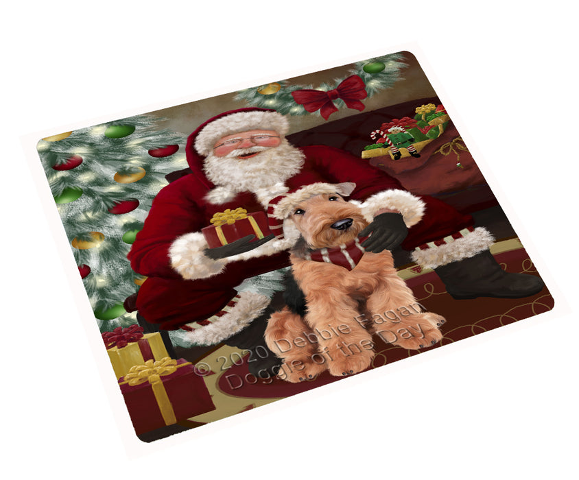 Santa's Christmas Surprise Airedale Dog Cutting Board - Easy Grip Non-Slip Dishwasher Safe Chopping Board Vegetables C78529