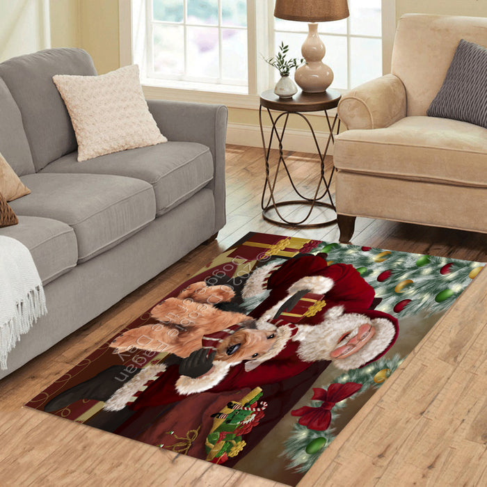 Santa's Christmas Surprise Airedale Dog Polyester Living Room Carpet Area Rug ARUG67300