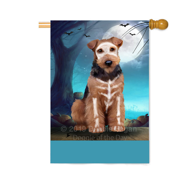 Personalized Happy Halloween Trick or Treat Airedale Terrier Dog Skeleton Custom House Flag FLG64192