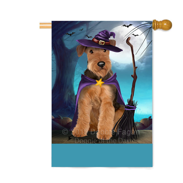Personalized Happy Halloween Trick or Treat Airedale Terrier Dog Witch Custom House Flag FLG64247