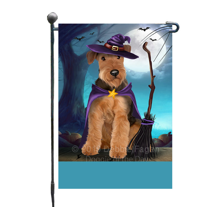 Personalized Happy Halloween Trick or Treat Airedale Terrier Dog Witch Custom Garden Flag GFLG64556