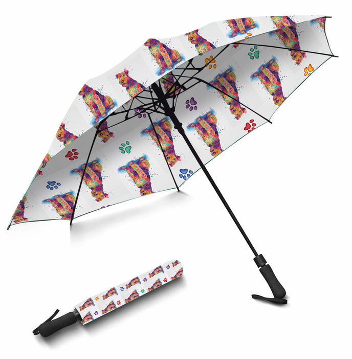 Watercolor Mini Airedale DogsSemi-Automatic Foldable Umbrella