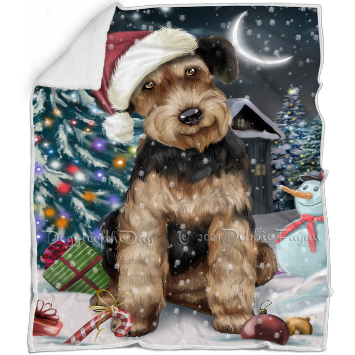 Have a Holly Jolly Christmas Airedale Dog in Holiday Background Blanket D051