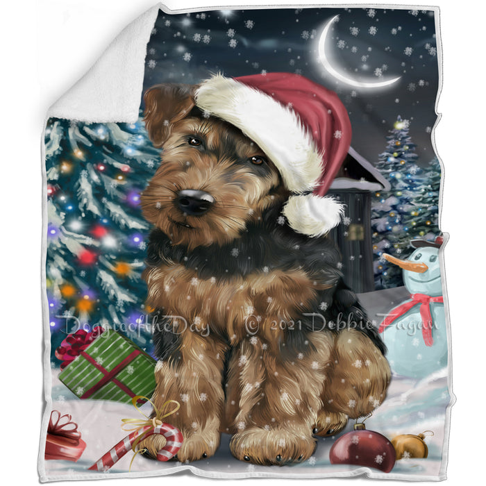 Have a Holly Jolly Christmas Airedale Dog in Holiday Background Blanket D053