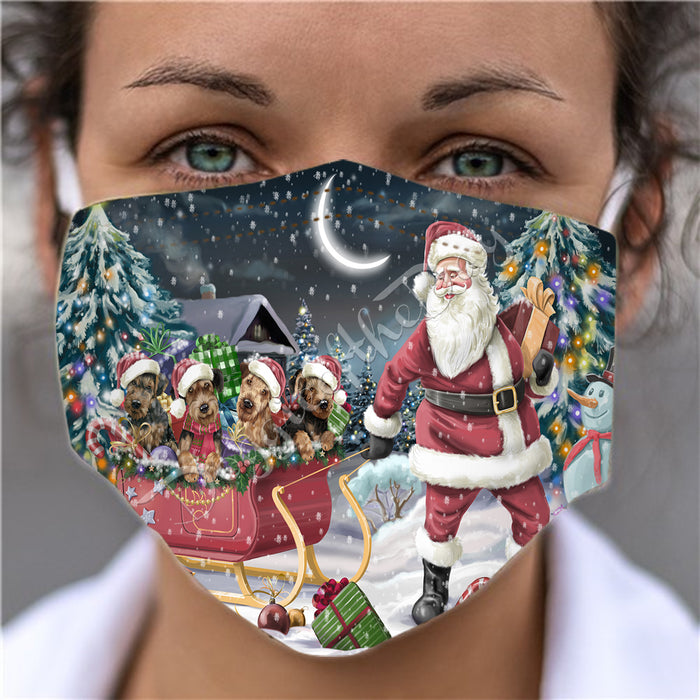 Santa Sled Dogs Christmas Happy Holidays Airedale Dogs Face Mask FM48954