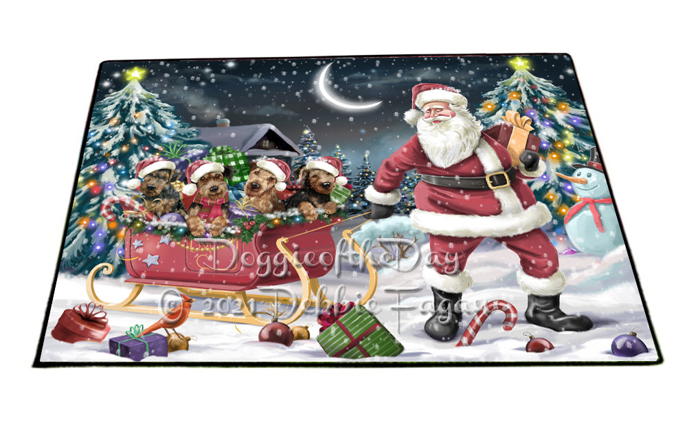 Santa Sled Christmas Happy Holidays Airedale Dogs Indoor/Outdoor Welcome Floormat - Premium Quality Washable Anti-Slip Doormat Rug FLMS56389
