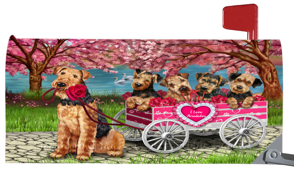 I Love Airedale Dogs in a Cart Magnetic Mailbox Cover Both Sides Pet Theme Printed Decorative Letter Box Wrap Case Postbox Thick Magnetic Vinyl Material