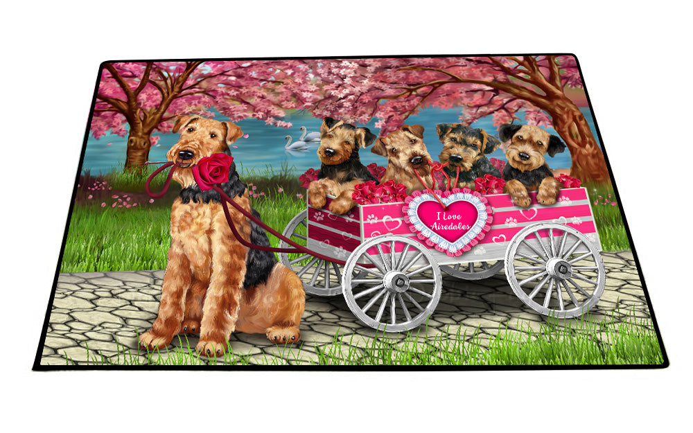 I Love Airedale Dogs in a Cart Floor Mat- Anti-Slip Pet Door Mat Indoor Outdoor Front Rug Mats for Home Outside Entrance Pets Portrait Unique Rug Washable Premium Quality Mat