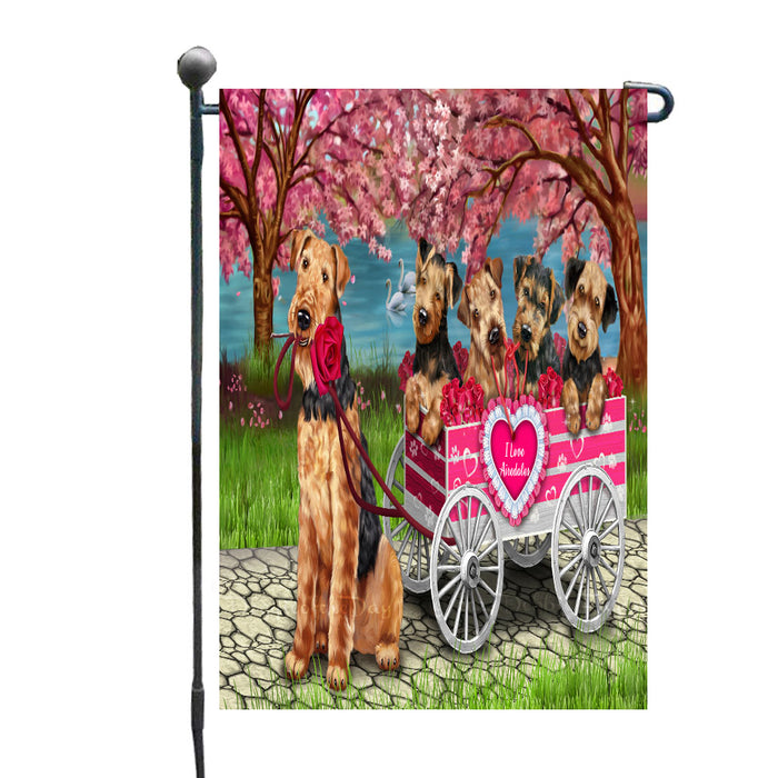 I Love Airedale Dogs in a Cart Garden Flags Outdoor Decor for Homes and Gardens Double Sided Garden Yard Spring Decorative Vertical Home Flags Garden Porch Lawn Flag for Decorations
