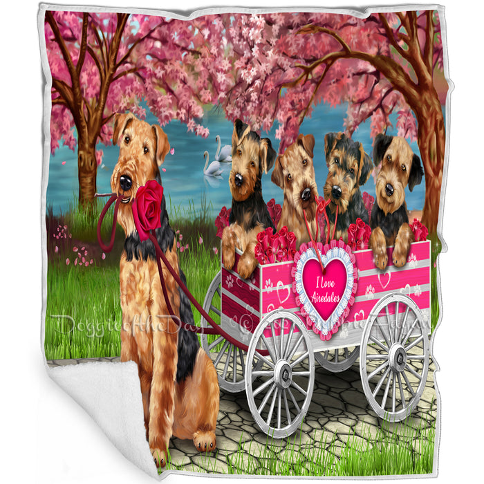 I Love Airedale Terrier Dog in a Cart Blanket BLNKT142852