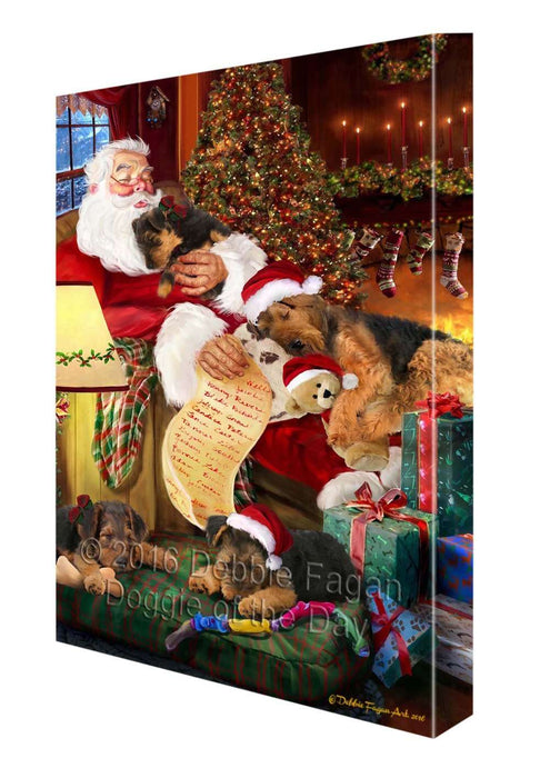 Airedale Dog and Puppies Sleeping with Santa Canvas Gallery Wrap 1.5" Inch