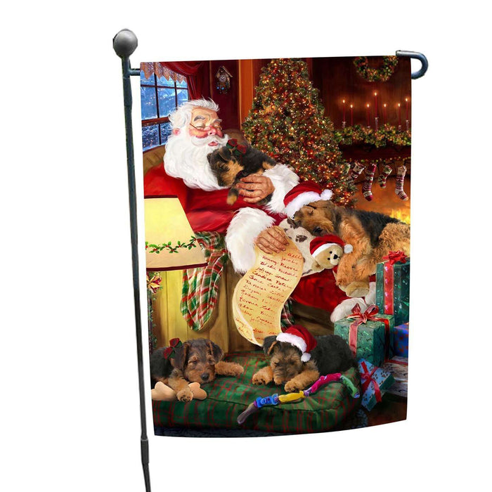 Airedale Dog and Puppies Sleeping with Santa Garden Flag