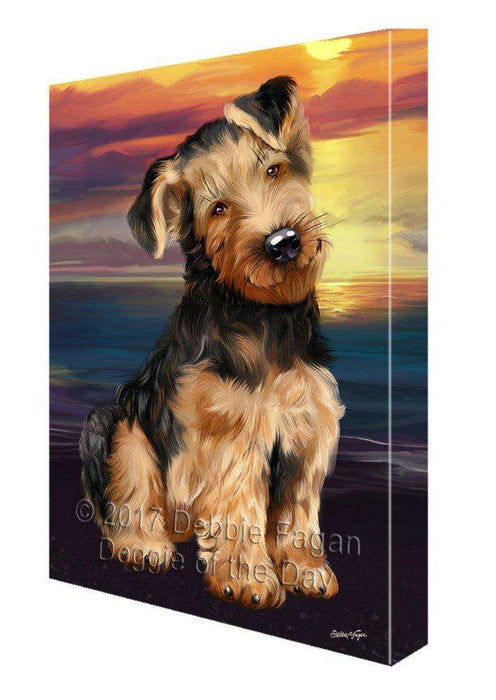 Airedale Dog Painting Printed on Canvas Wall Art Signed