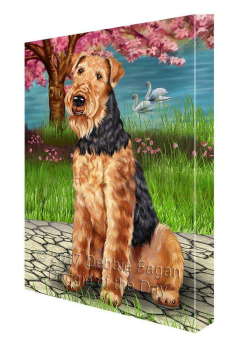 Airedale Dog Painting Printed on Canvas Wall Art Signed