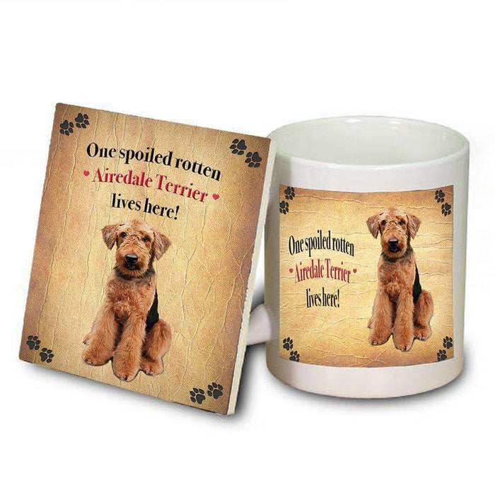 Airedale Spoiled Rotten Dog Coaster and Mug Combo Gift Set