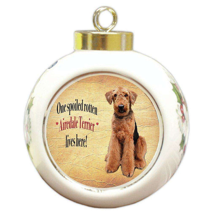 Airedale Spoiled Rotten Dog Round Ceramic Christmas Ornament