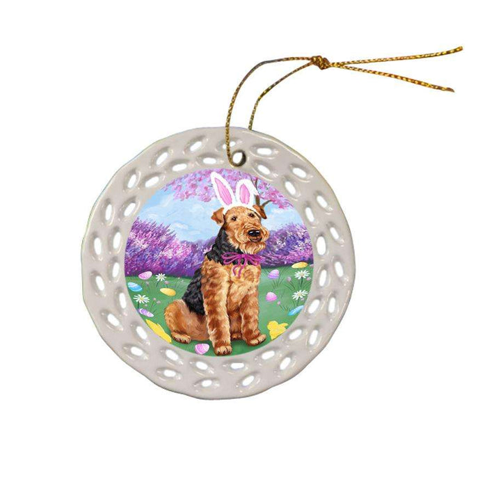 Airedale Terrier Dog Easter Holiday Ceramic Doily Ornament DPOR49025