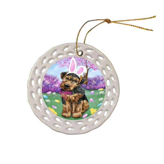 Airedale Terrier Dog Easter Holiday Ceramic Doily Ornament DPOR49026