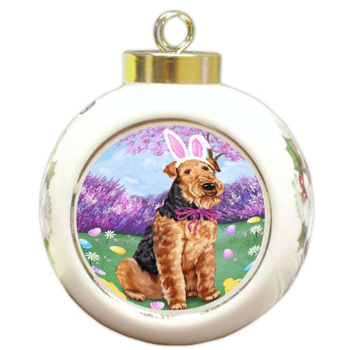 Airedale Terrier Dog Easter Holiday Round Ball Christmas Ornament RBPOR49025