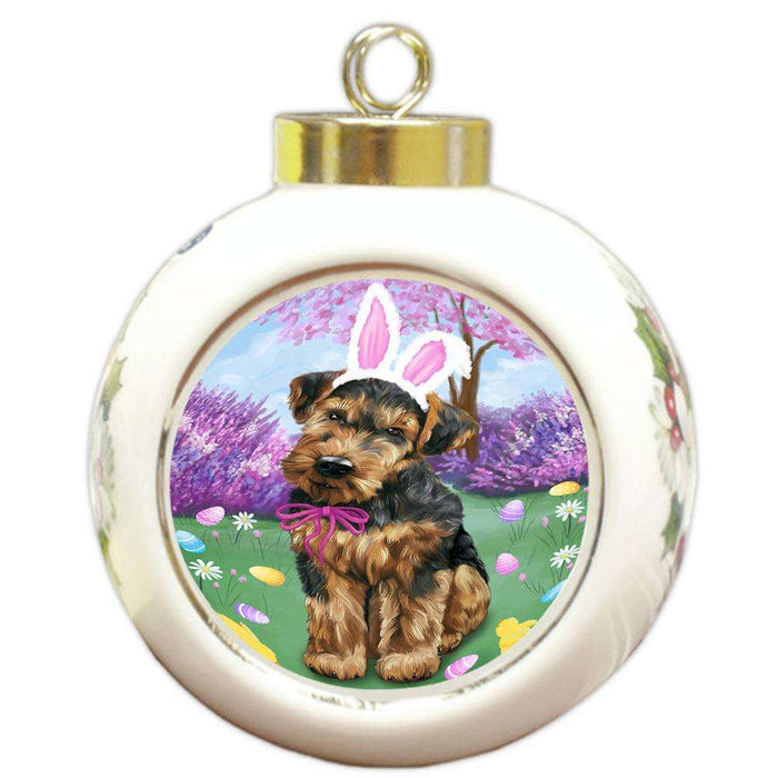 Airedale Terrier Dog Easter Holiday Round Ball Christmas Ornament RBPOR49026