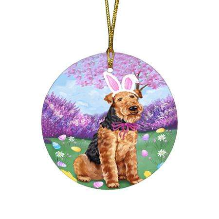 Airedale Terrier Dog Easter Holiday Round Flat Christmas Ornament RFPOR49016
