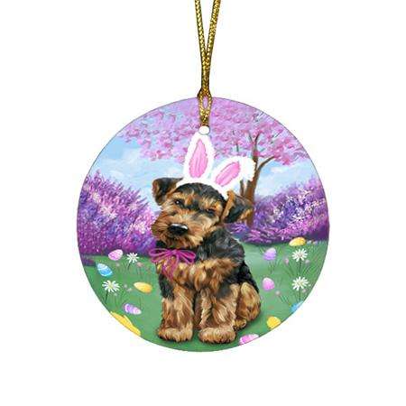 Airedale Terrier Dog Easter Holiday Round Flat Christmas Ornament RFPOR49017