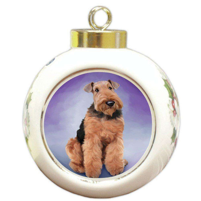 Airedale Terrier Dog Round Ball Christmas Ornament RBPOR48275